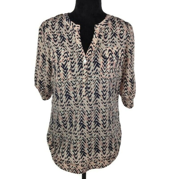 41 Hawthorn Pink Blue White Split Neck Blouse - Picture 1 of 8